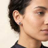 Natural Mystic Topaz sterling silver stud earrings close-up view