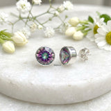Round Mystic Topaz gemstone earrings in solid silver