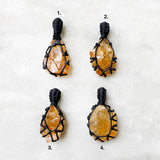 Natural Raw Citrine Crystal Pendant in Black Macramé