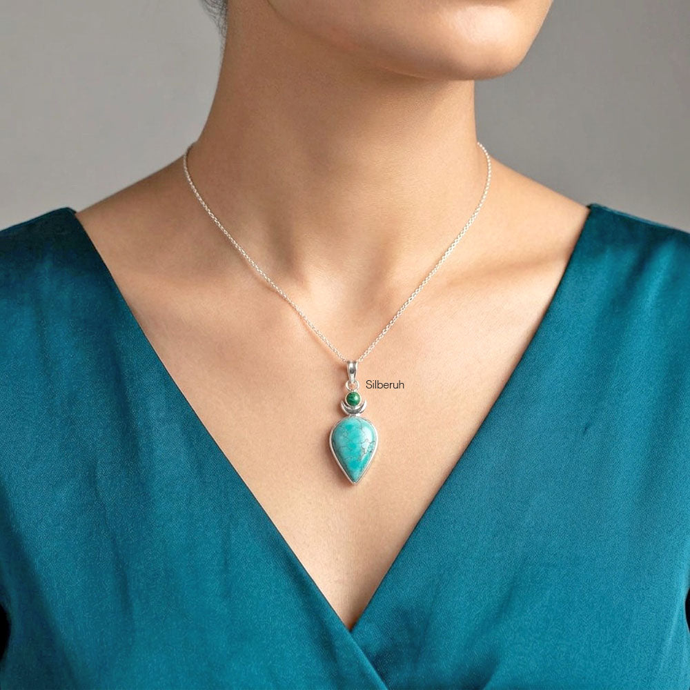 Natural Turquoise Chand Silver Pendant – SILBERUH