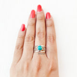 Natural Turquoise Filigree Silver Ring