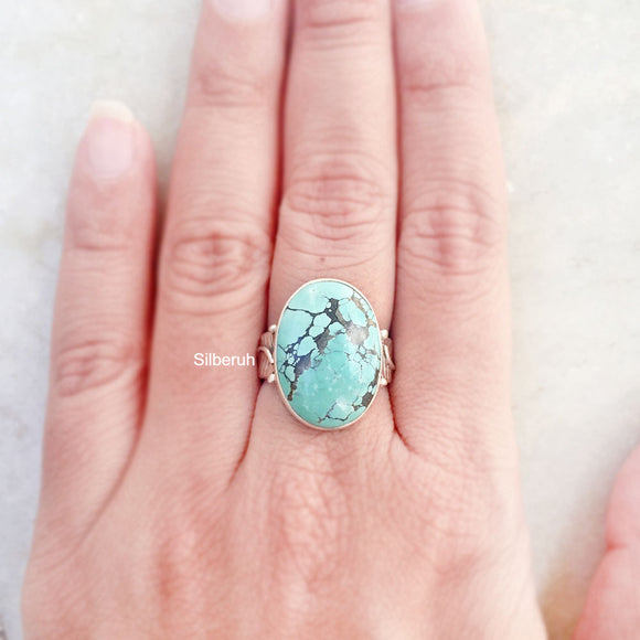Natural Turquoise Leaf Silver Ring