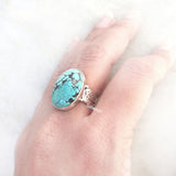 Natural Turquoise Leaf Silver Ring
