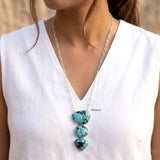 925 Silver Natural Turquoise statement necklace with three gemstones