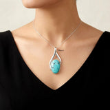 Genuine Natural Turquoise sterling silver twist pendant without chain