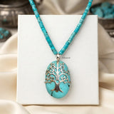 Natural Turquoise Tree of Life Silver Necklace