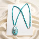 Natural Turquoise Tree of Life Silver Necklace
