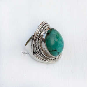 Natural Turquoise Tribal Silver Ring