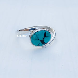 Natural Turquoise Twist Silver Ring