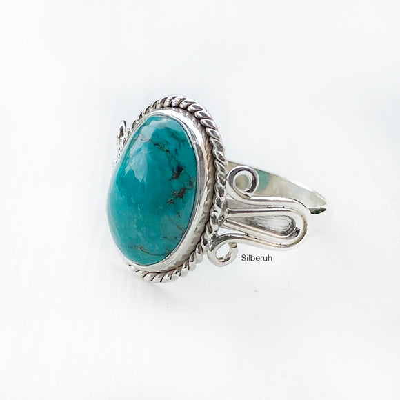 Natural Turquoise Twisted Silver Ring