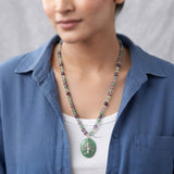 Natural Turquoise & Multi Fluorite Silver Necklace 