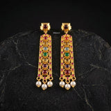 Navratna silver gold earrings handcrafted in 925 sterling silver