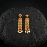 Traditional Navratna stone earrings in sterling silver with gold finish