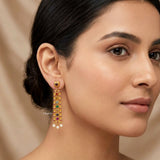 Festive Navratna silver earrings featuring colourful gemstones and pearls