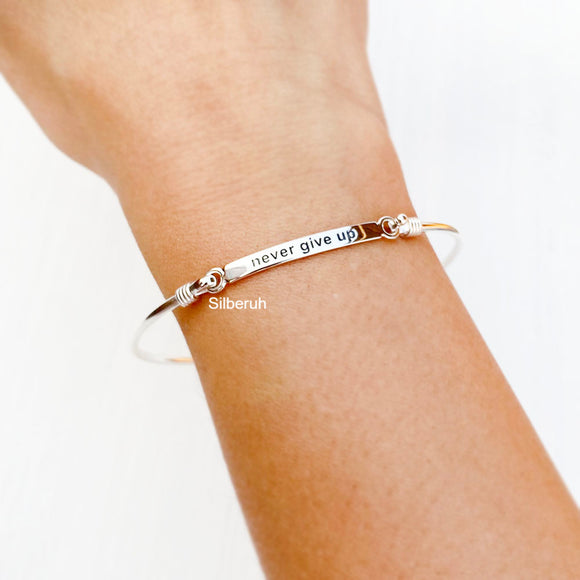 Never Give Up Openable Silver Bangle