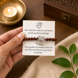 Spiritual Rudraksha bracelet with sterling silver Om centrepiece for everyday wear.