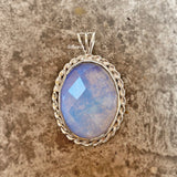 Opalite Facetted Oval Silver Pendant