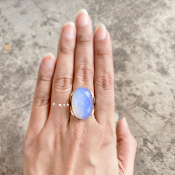 Opalite Facetted Oval Silver Ring