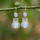 Handcrafted 925 sterling silver Opalite owl earrings