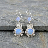 Owl design earrings with luminous Opalite stones in sterling silver