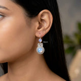 Nature-inspired 925 silver owl earrings with iridescent Opalite