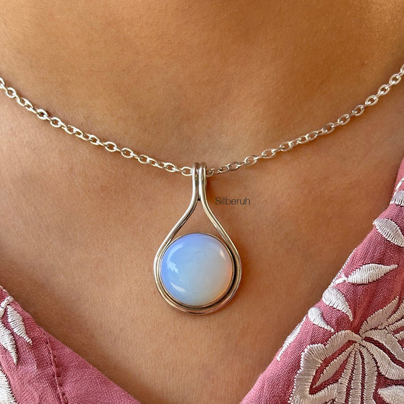 Opalite Round Silver Pendant