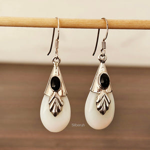 Opalite & Black Onyx Leaf Silver Earring