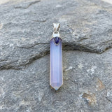 Opalite crystal point pendant with natural Iolite gemstone