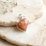 Orange Aventurine Heart Silver Pendant