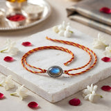 Silver Rakhi with Natural Oval Labradorite Stone for Brother