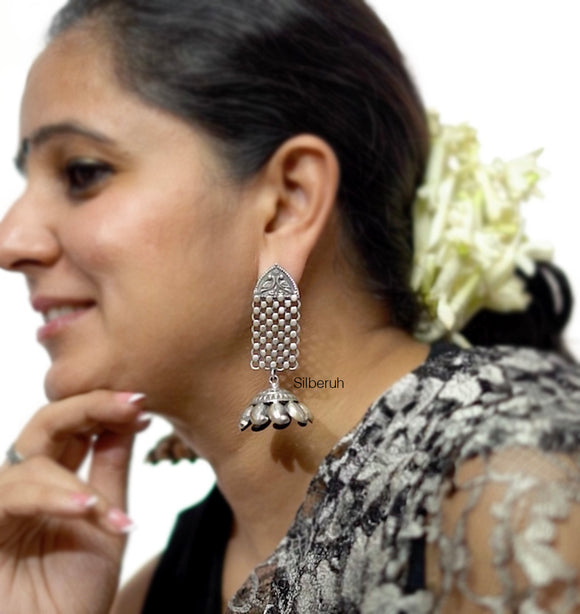 Paisley Tribal Silver Jhumka Earring