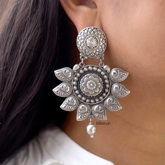 Peacock Paisley Silver Tribal Earring