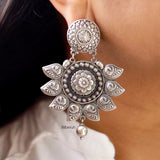 Peacock Paisley Silver Tribal Earring