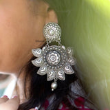 Peacock Paisley Silver Tribal Earring