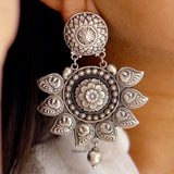 Peacock Paisley Silver Tribal Earring