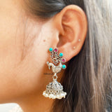 Peacock Pearl Silver Jhumka