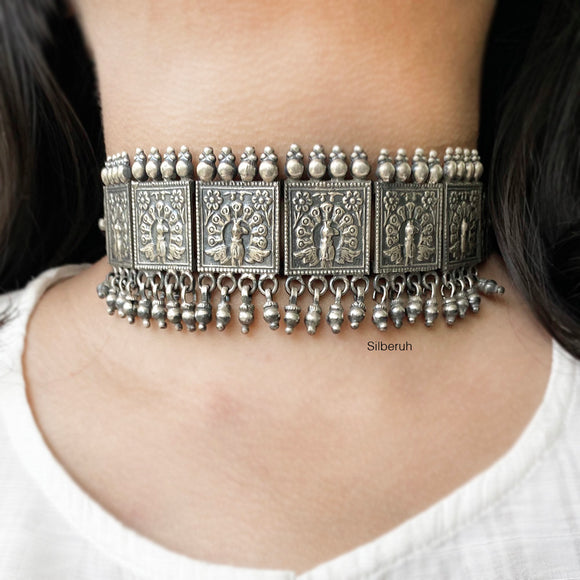 Peacock Silver Choker Necklace