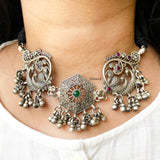 Peacock Silver Choker Necklace