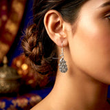 Elegant peacock motif sterling silver drop earrings