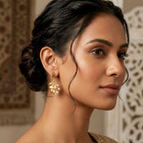 gold plated pearl cluster earrings drop style