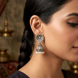 Elegant silver pearl jhumka earrings for festive styling