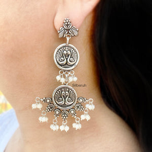 Pearl Swan Silver Oxidised Earring