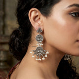 925 swan with pearl hanging oxidised silver earrings handcrafted design