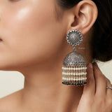 handcrafted sterling silver jhumka with pearls