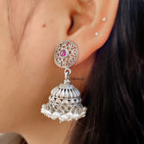 Pearl & Garnet Silver Jhumka