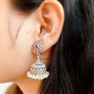 Pearl & Garnet Silver Jhumka