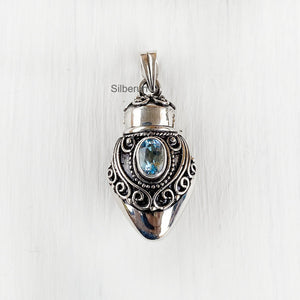 Perfume Bottle Blue Topaz Silver Pendant