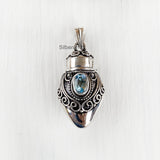 Perfume Bottle Blue Topaz Silver Pendant