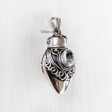 Perfume Bottle Blue Topaz Silver Pendant
