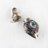 Perfume Bottle Blue Topaz Silver Pendant